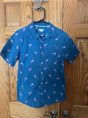 EUC❗️Cat & Jack Button-Up Shirt with Pink Flamingo Print